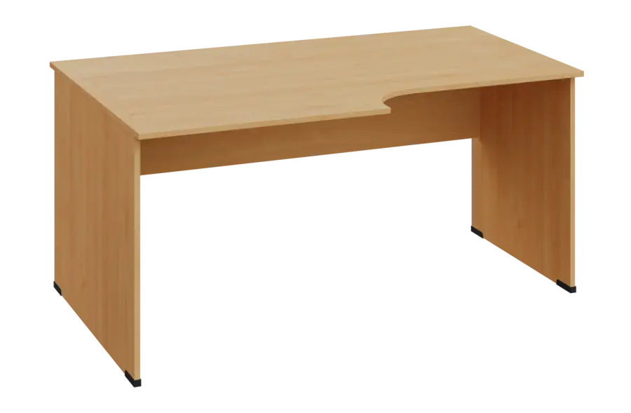 ERL 18 - 168 stůl kancelářský, rohový, levý, dřevěná podnož, deska 18 mm, široký 1600 mm, javor horský